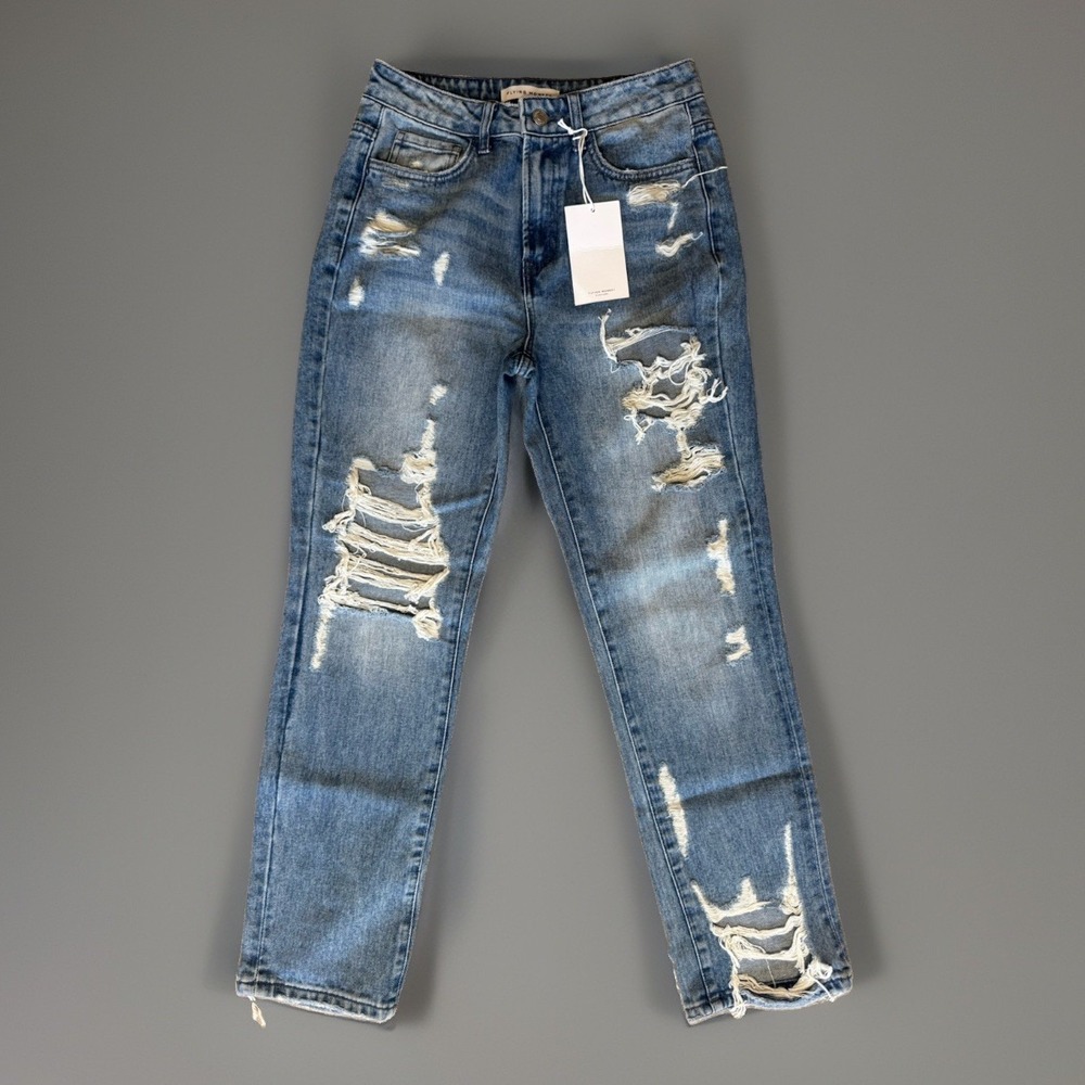 NWT‎ Flying Monkey Black Label Distressed Straight Leg Jeans Womens Size 25
